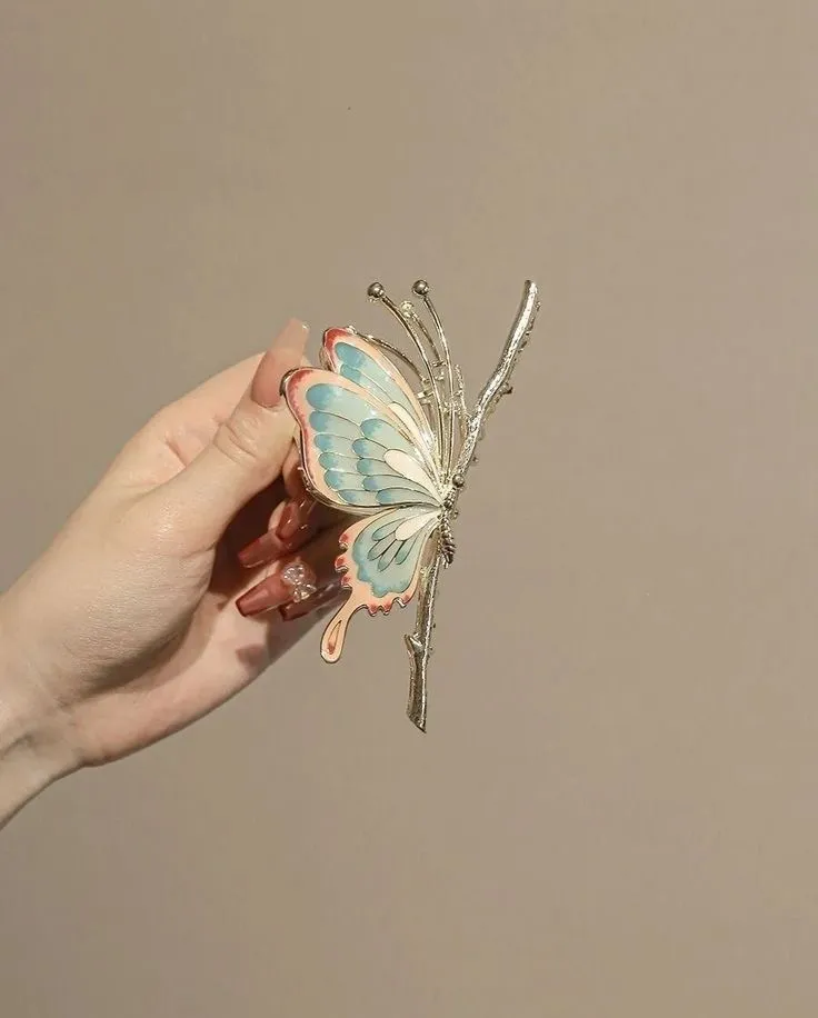 Butterfly Metal Claw- Blue & Gold